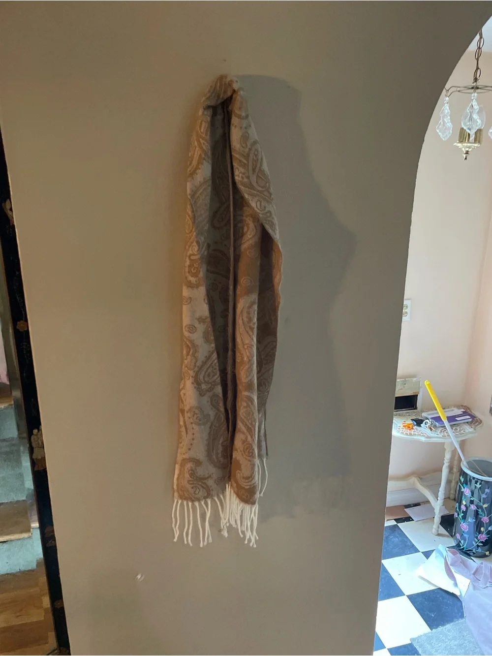 Cejon Italy Tan paisley print Fringe Scarf